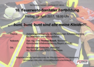 Einladung zur 10. Feuerwehr-Sanitäter Fortbildung am 28.04.2017